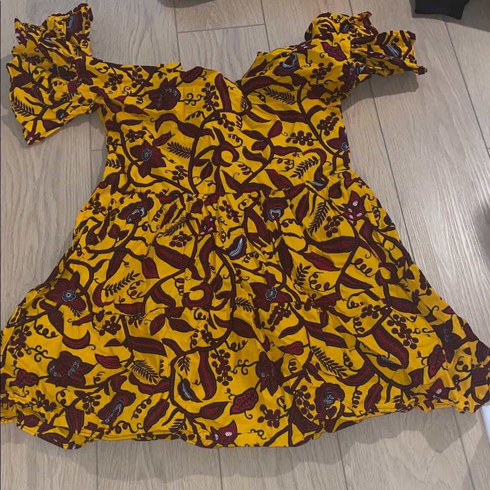 Vibrant Yellow and Red Off-Shoulder Dress